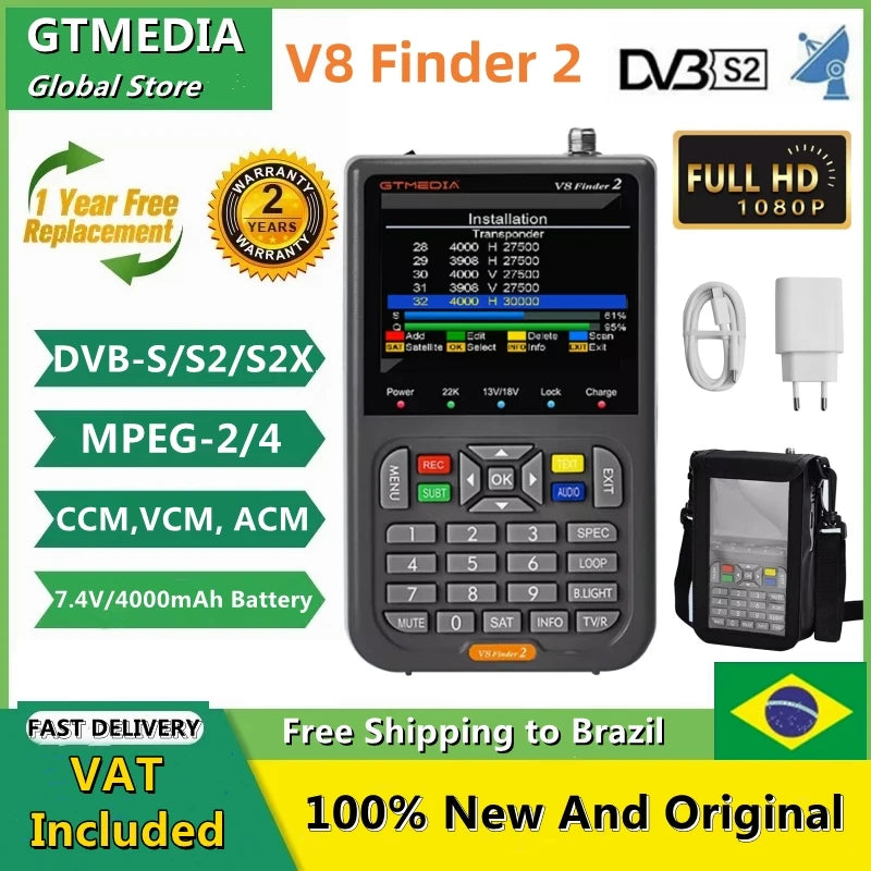 GTMEDIA V8 Finder 2 Satellite Finder Meter DVB-S/S2/S2X 3.5"LCD Display 1080P,18W Type-C Port Satfinder VS Freesat Finder Meter
