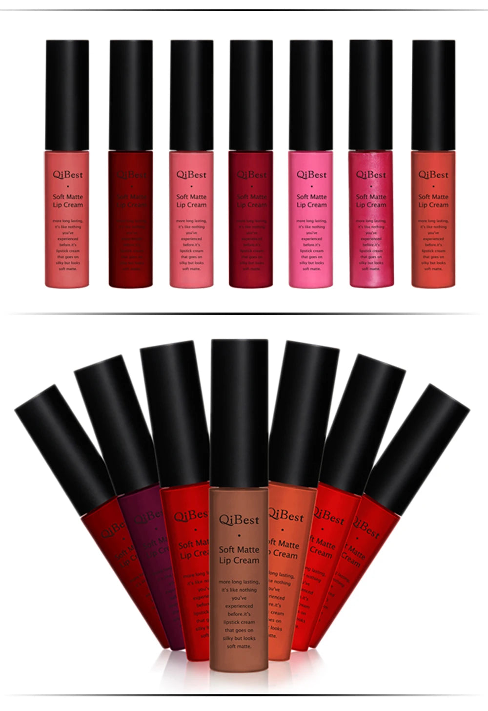 QIBEST Velvet Matte Nude Liquid Lipstick Makeup Sexy Red Lipgloss Waterproof Long-lasting Purple Black Orange Lip Stain Cosmetic
