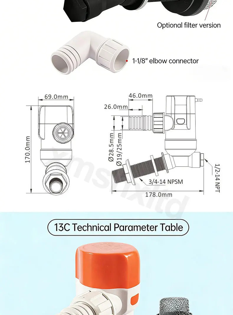 DC12V Yacht Aerator Bait Pump Livewell DC Submersible Pump for Lures, Sea Fishing, Boat Fishing, Etc.Boat Water Pump