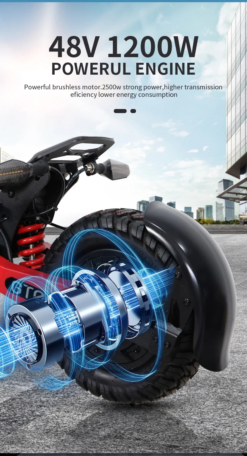 Arwibon 1200W Motor Electric Scooter 48V13/23.4AH Speed up to 25MPH 11 Inch Off-Road Tires Foldable Adult E-Scooter