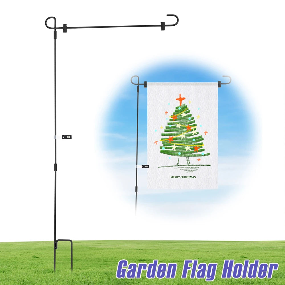 Garden Flag Holder Rust Resistant Wrought Iron Yard Flag Stand with Windproof Clips 34 Inch Metal Flag Poles for Outdoor Decor