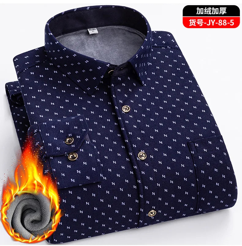 Men's long-sleeved shirts with added fleece and thickening are warm, casual in winter, skin-friendly, soft and cold-resistant