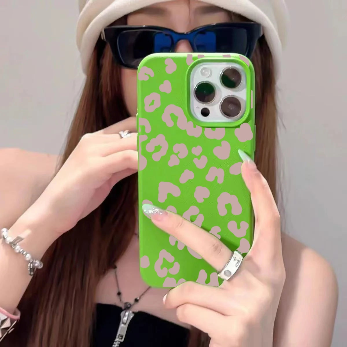 For iPhone 18 17 16 15 14 13 12 11 Pro Max Case Pink Leopard Print Lichee Pattern Silicone Cover For iPhone XS XR 16 Plus Fundas
