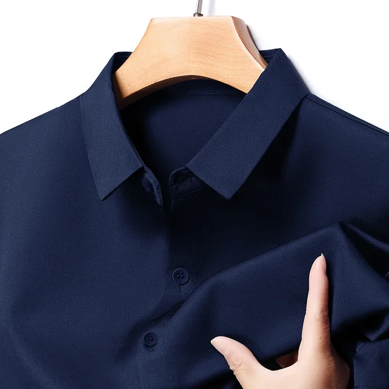 Men's Business Casual Long Sleeve Shirt Solid Color Wrinkle Resistant Comfortable All-Season Versatile Solid Color Top