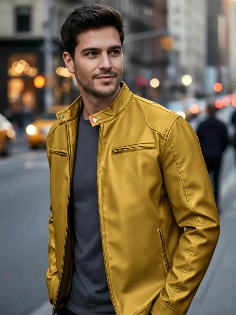 Men's PU leather jacket stand-up collar slim-fit vintage-style biker jacket spring/fall top