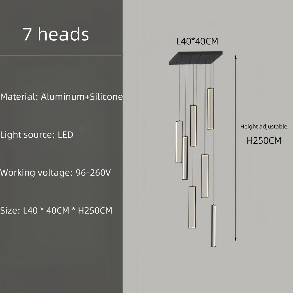 Modern Simple Staircase LED Chandeliers Aluminum Squarer Pendant Lights Loft Villa Duplex Exhibition Hall Decor Lighting Fixture