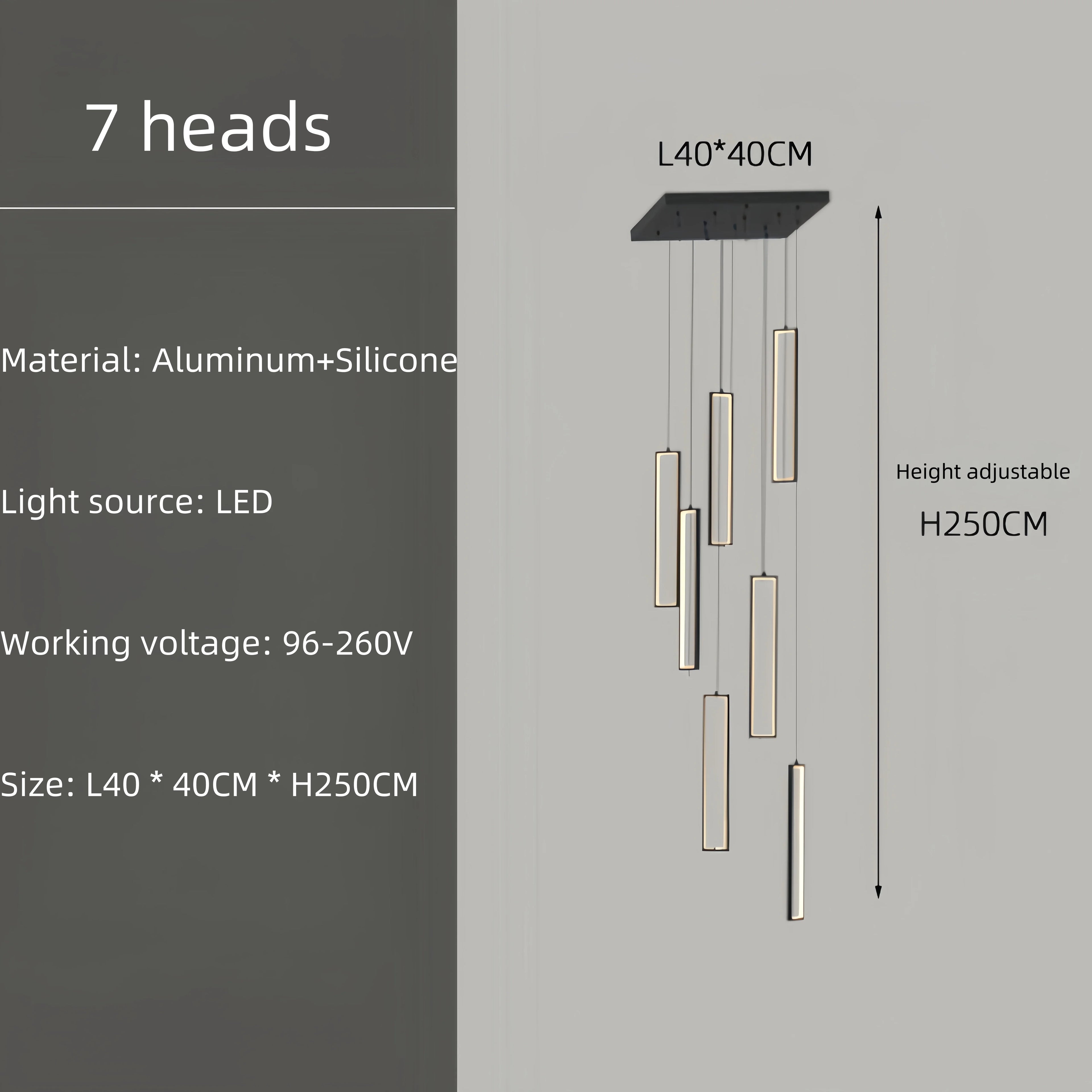 Modern Simple Staircase LED Chandeliers Aluminum Squarer Pendant Lights Loft Villa Duplex Exhibition Hall Decor Lighting Fixture