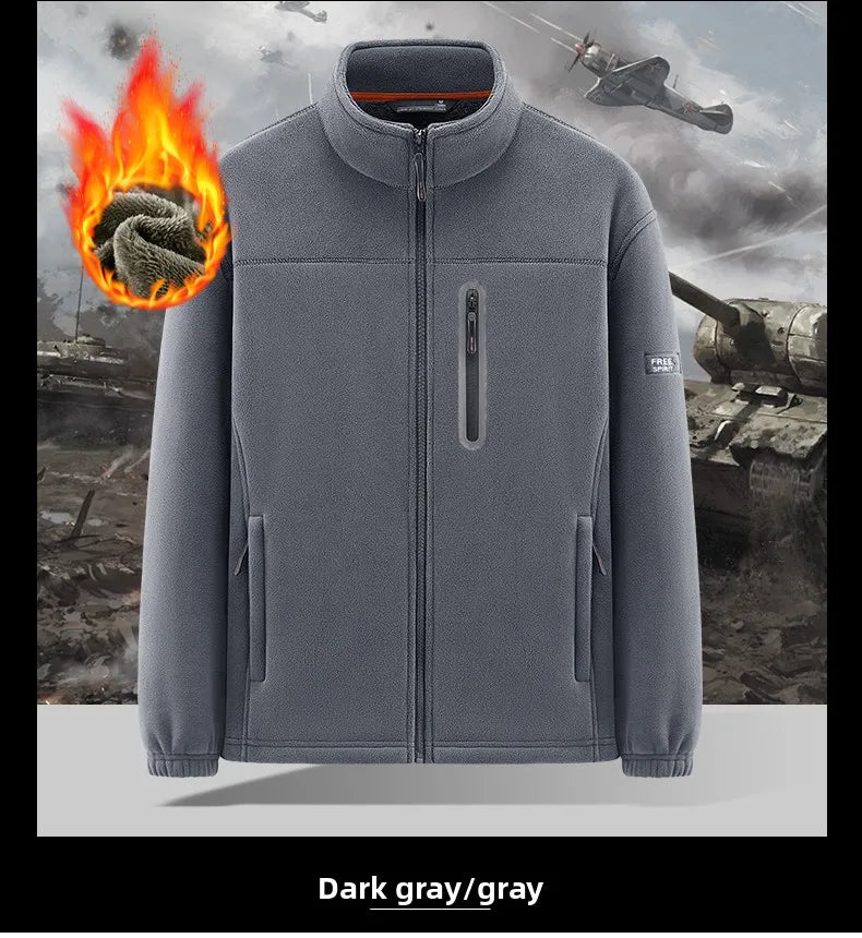 Winter Thickened Windproof Stand Collar Zipper Jacket for Men Casual Outdoor Fleece-Lined Coat Embroidered Men's Warm Jackets