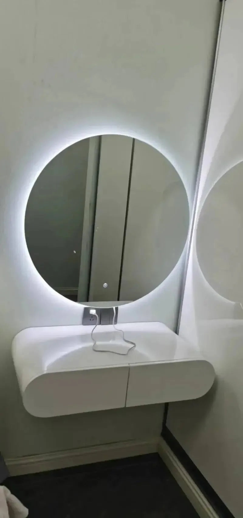 Cream Suspended Dressing Table Bedroom Furniture Minimalist Dressing Table Wall Mounted Dressing Table Mirror Combination