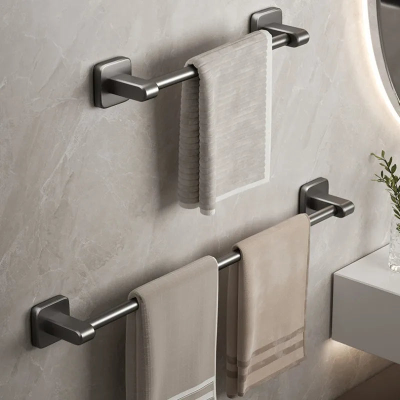Bathroom Towel Holder Without Drilling Bathroom Black Towel Rack Towel Bar Self-Adhesive Bathroom Towel Rack Towel Rail