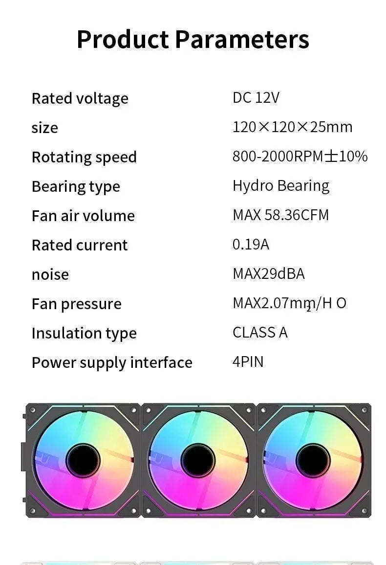 LDPCSJ DL-1 120mm Magic Cableless Daisy Chain PC Case Fan 4PIN PWM 800-2000RPM Hydro Dynamic Bearing Silent Cooling Fan 5V 3Pin Addressable ARGB Light Sync Radiator Fan for Gaming Desktop CPU Liquid Water Cooling Custom PC Mo