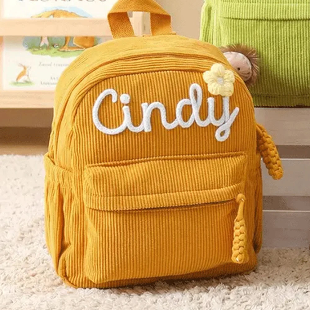 Personalized Small High-Quality Corduroy Backpack – Customizable School Bag with Name Print; Cute and Practical