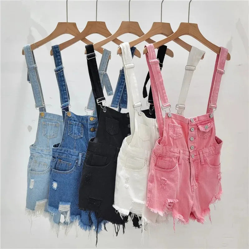 Denim Jumpsuits Short Overalls for Women Fashion Rompers Bodysuit Large Cotton Playsuits Roupas Female 2023 Pink Short Romper