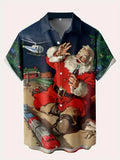 Men's Christmas Santa Beach Vacation Shirts 3D Print Casual Short Sleeve Button Up Hawaiian Shirts Blouse For Men Aloha Shirt
