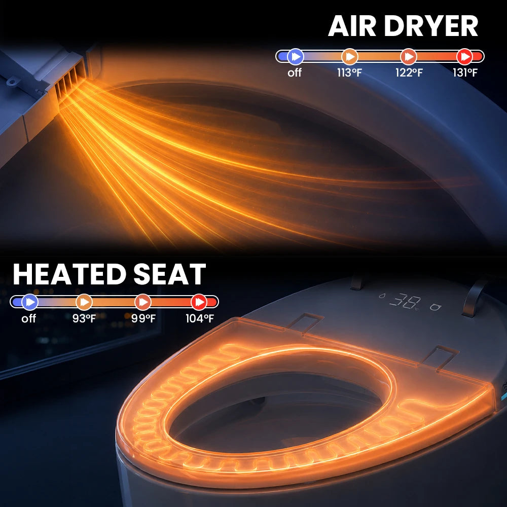 Sanyipace Smart Toilet Seat and Bidet with Smart Control 1000g MaP Powerful Flush Intelligent Toilet One Touch Flush Warm Water Feminine Rear Oscillating Wash Auto Nozzle Cleaning Toilet