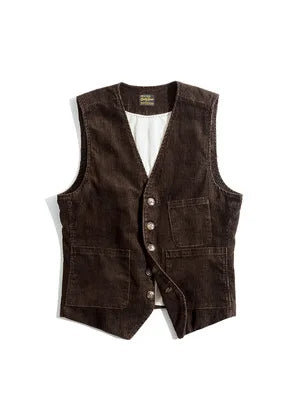 Maden Vintage Corduroy Vests Casual French Workwear Hunting Field Waistcoat Cords Outdoor Coats Men's Clothing for Spring Fall