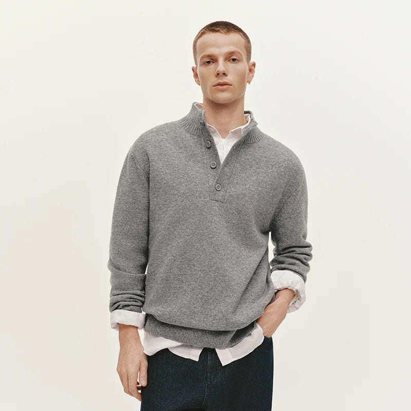 Semir Knitted Sweater Men Winter Half-Open Placket High Collar Wool Blend 2025 New Basic Pullover Men's Clothing
