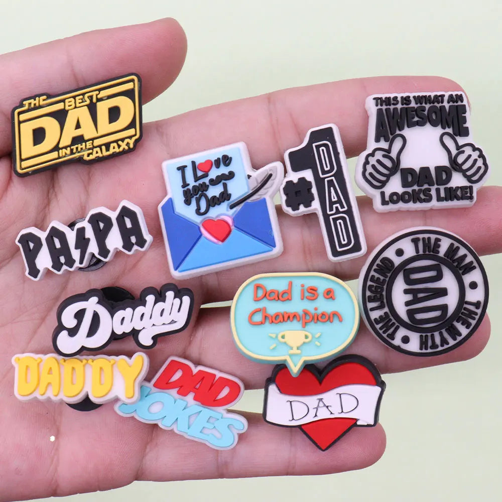 1-34PCS Cartoon Papa Happy Father's Day Best Dad Heart PVC Shoes Charms Accessories Buckle Clog Decorations DIY Bracelet