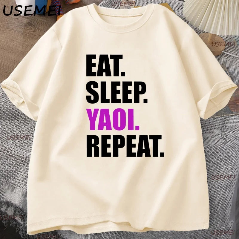 Eat Sleep Yaoi Repeat T Shirt Manga Tshirt Men Women Cotton Breathable T-shirt Men's Short Sleeve Round Neck Tees Clothes