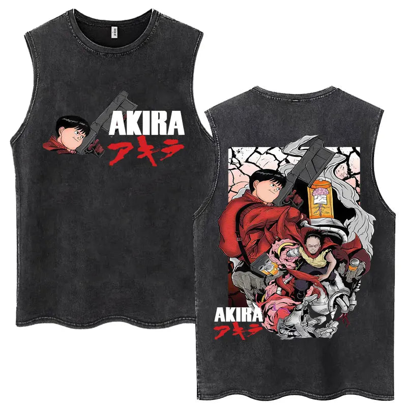 Washed Japan Anime Akira Retro Tank Tops 90s Science Fiction Movie Shotaro Kaneda Sleeveless T Shirts Cotton Casual Loose Vests