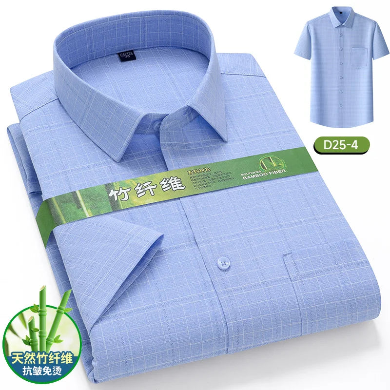 Men's Summer Bamboo Fiber Shirt Short Sleeve Lightweight Casual Breathable Soft Fabric Easy Care Slim Fit Business Casual Wear