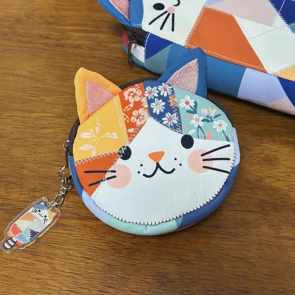Waterproof Patchwork Coin Purse Cat Zipper Design Makeup Bag Storage Case Home Travel
