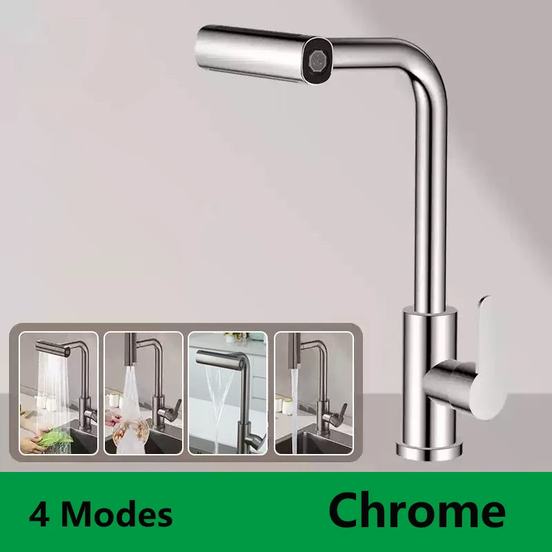 Kitchen Pull-out Flying Rain Waterfall Faucet Hot and Cold Faucet 304 Stainless Steel Single Hole Kitchen Faucet Bathroom