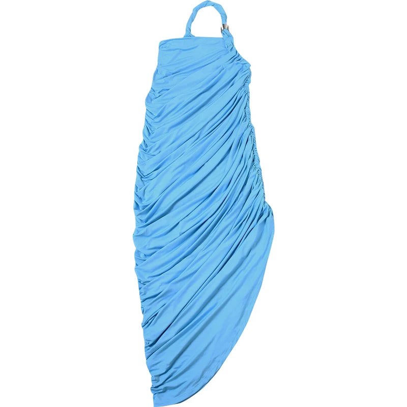 Sisterlinda Sexy Backless Long Dress Women Twist One Shoulder Strap High Splits Hem Midnight Prom Party Ruched Elegant Vestidos