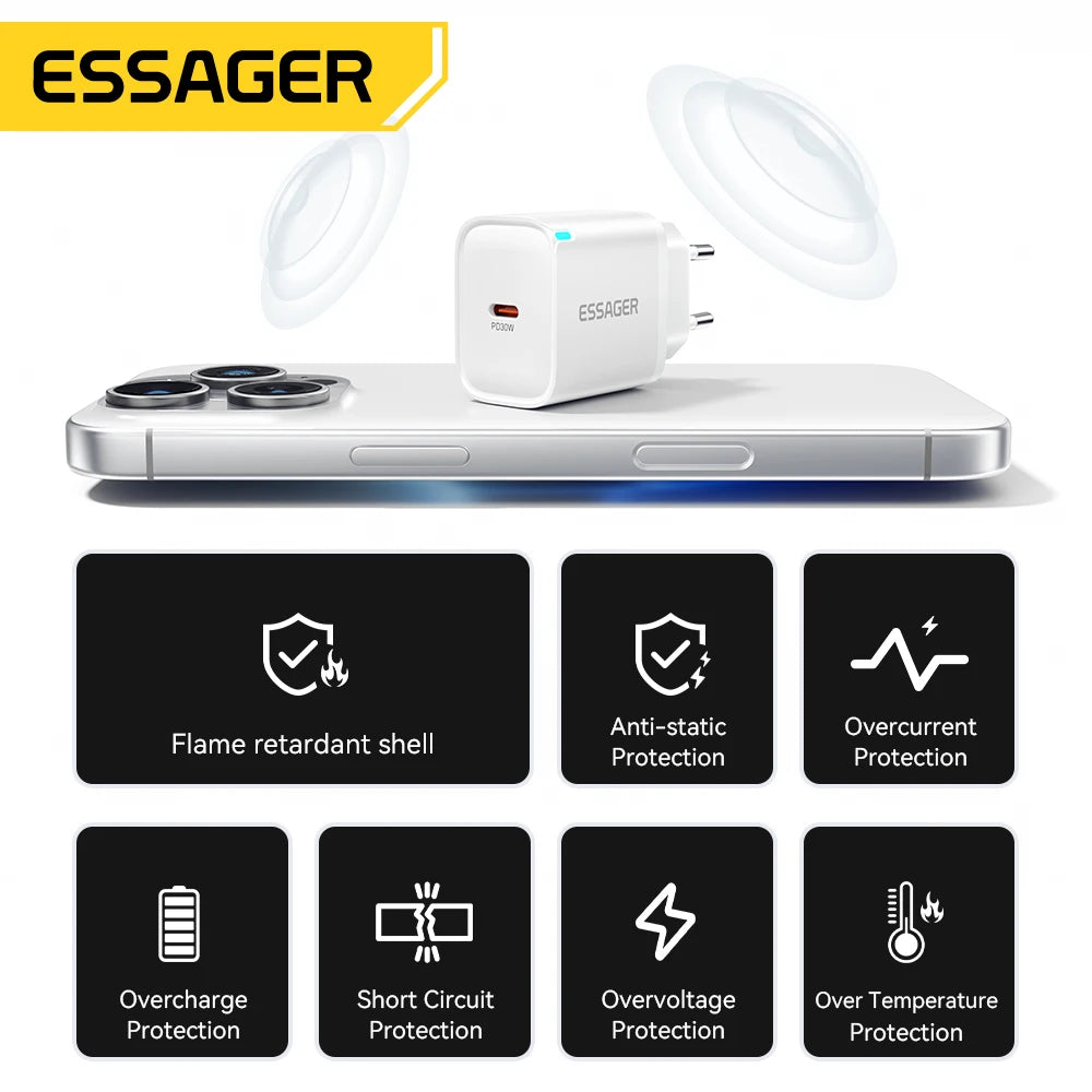 Essager 30W Fast Charger PD Charger For iPhone 16 15 14 13 Huawei Quick Charger PD3.0 QC3.0 Phone Charger Type C Tablets Charger