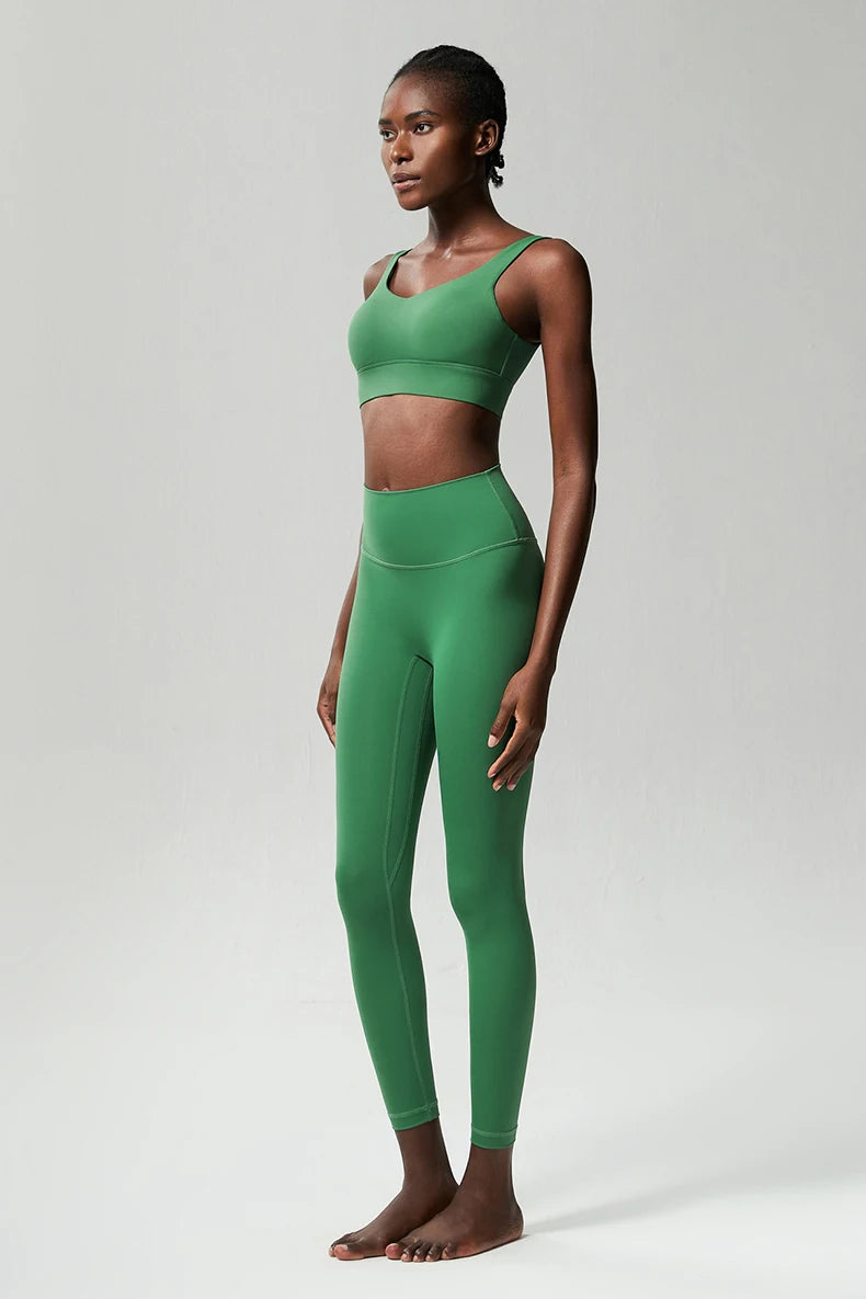 Two Pieces Fitness Yoga Set Women Solid Color Stretchy Soft Gym Suit Breathable Quick Dry Running Sportswear Workout Clothes