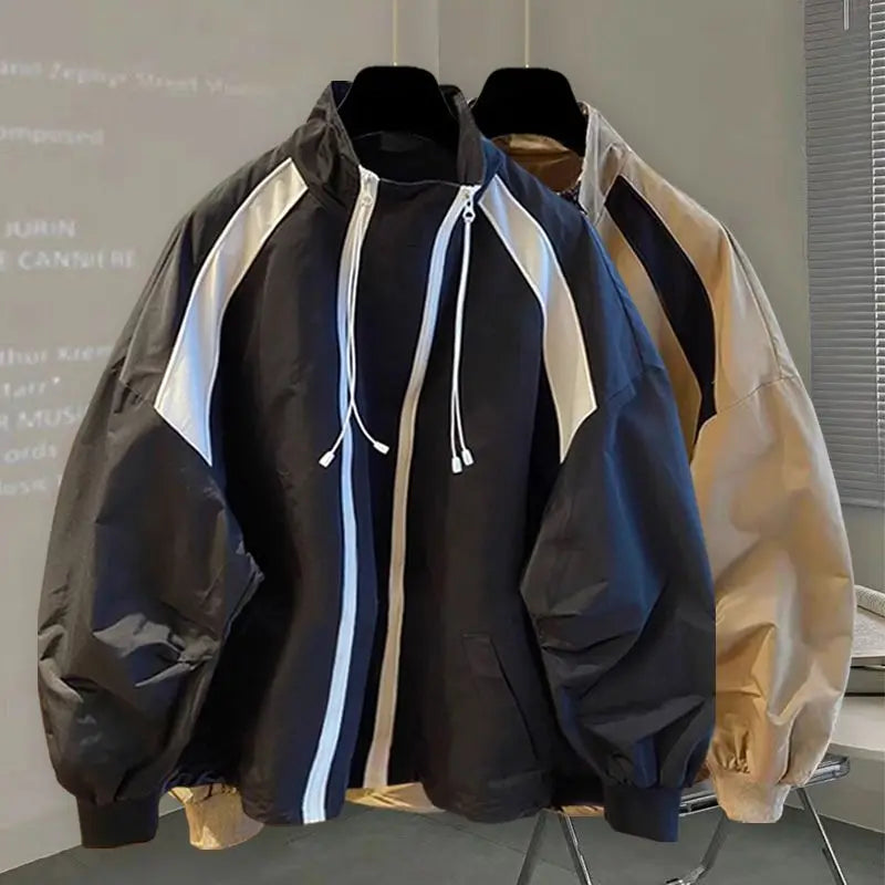 Casual Two Zippers Windbreaker for Women Loose Stand Collar Thin Outdoor Jacekts Women Spring Autumn Wind Jacekts Outerwears