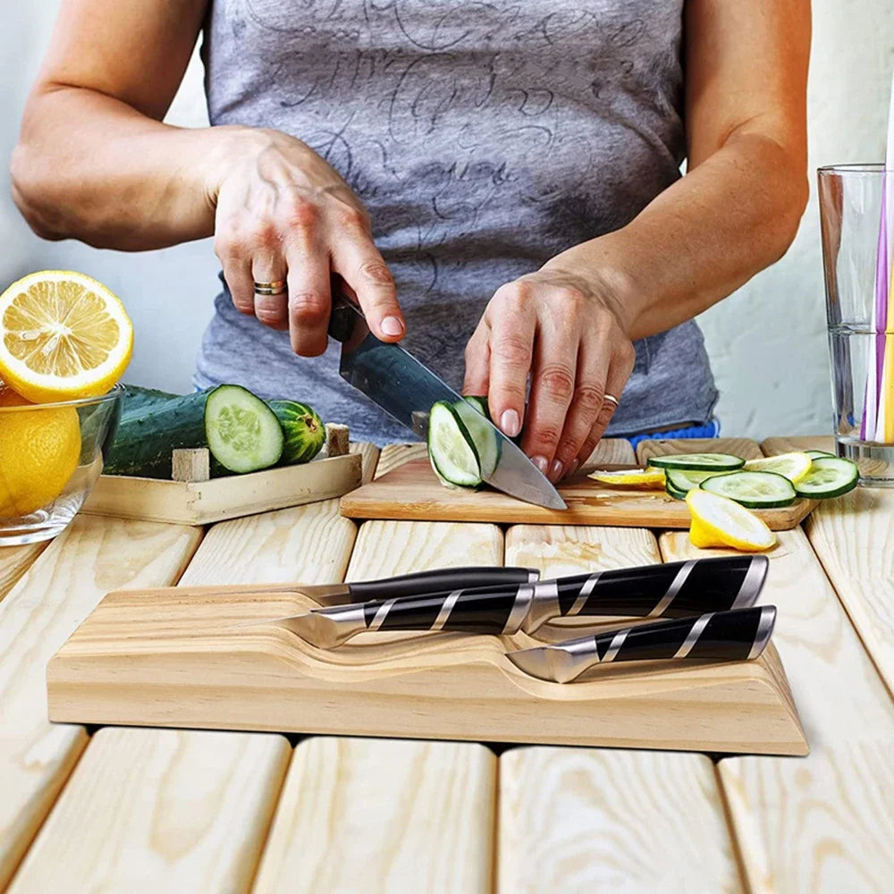 Western Knife Tray Organizer - Wood Knife Organizer - Kitchen Drawer Cutlery Storage Tableware - Container in-drawer Knife Tray