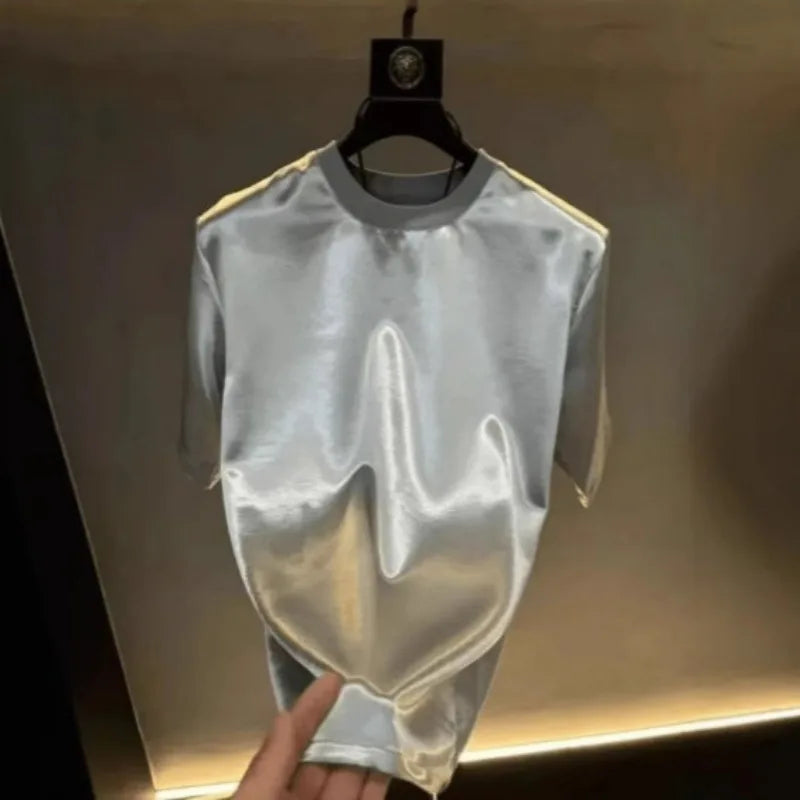 Summer New Men's Bright Solid Color Short-Sleeved T-Shirt Casual Fashion Retro Trend High Street Loose Simple Niche Men's Tops
