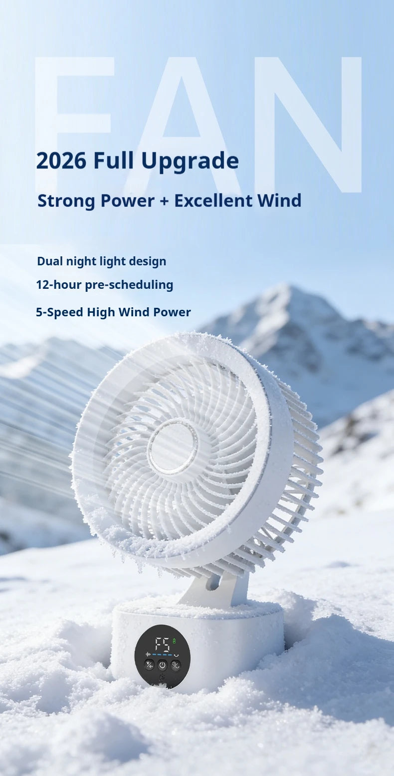 HOMEFISH USB Rechargeable Wall‑mounted Fan Foldable Swivel Portable Fan Built‑in Night Light Household Air Cooling Fan