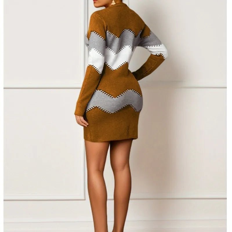 Women's Casual Elegant Round Neck Long Sleeve Printed A Line Midi Dress British Style Regular Fit Pullover for Women Female