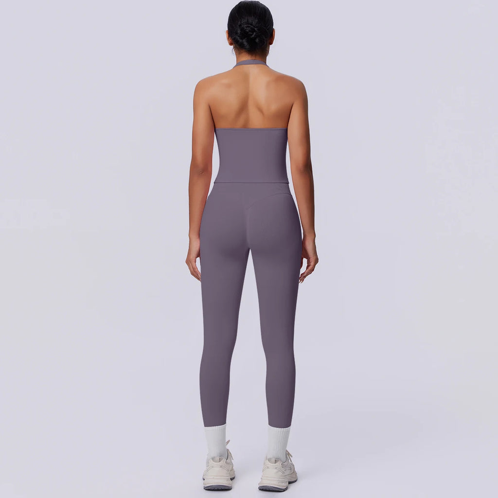 2PCS Woman Yoga Set Solid Color Sexy Fitness Top Summer Gym Workout High Stretch Female Pants Sports Fitness Clothing Yoga Set