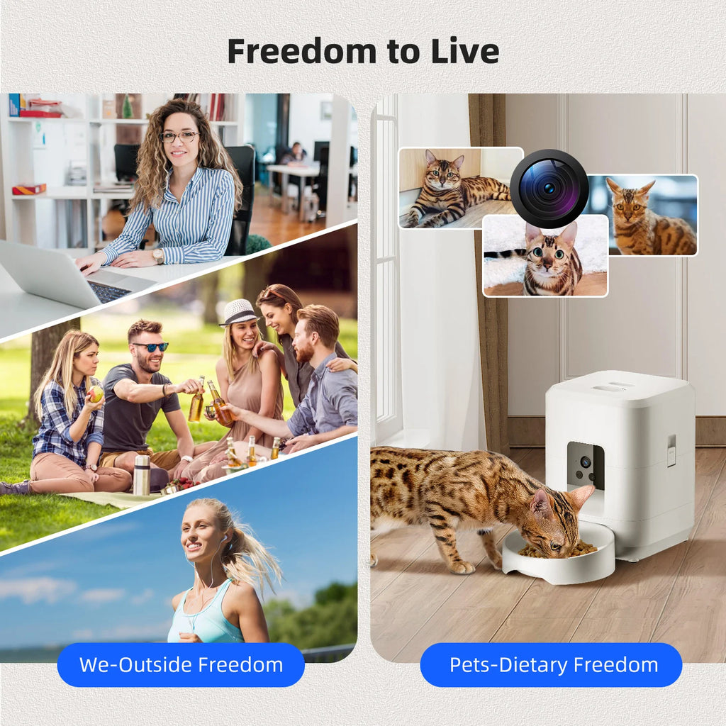 2L Automatic Pet Feeder Cat Smart Pet Feeder Wi-Fi & Camera Controlled Feeder Dog & Cat Food Dispenser Remote App (No 5V 2A Plug