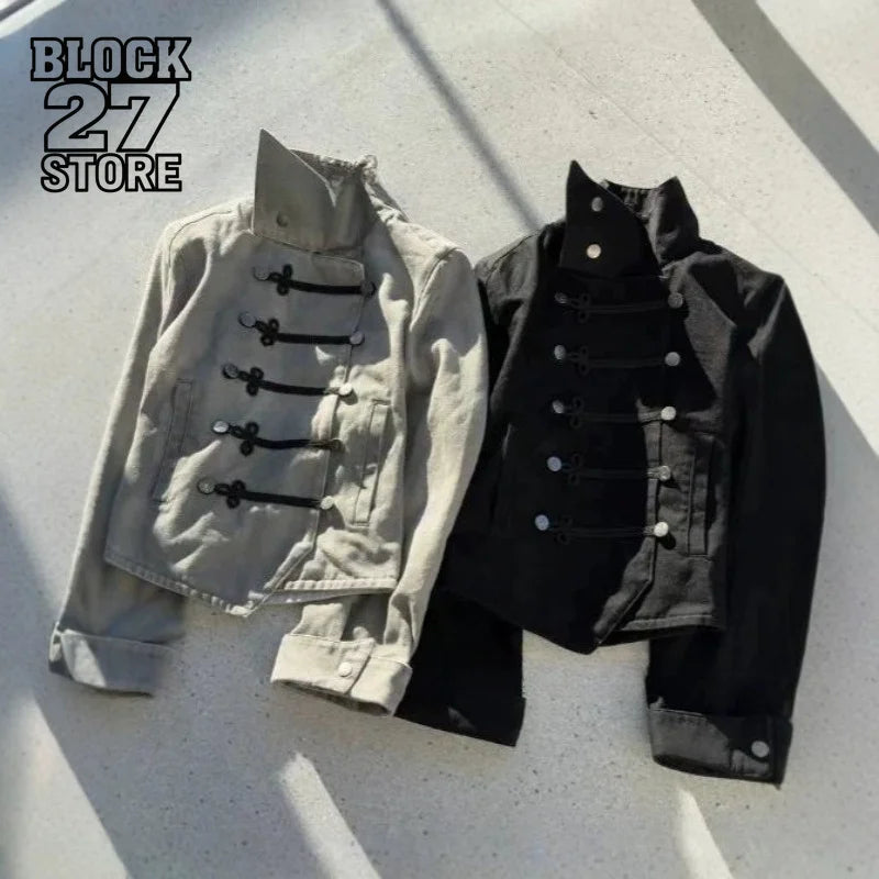 Mens Jacket Napoleon Y2K Streetwear Button Up Harajuku Unisex Oversized Gothic Punk Hip Hop Long Sleeve Subculture Fashion New