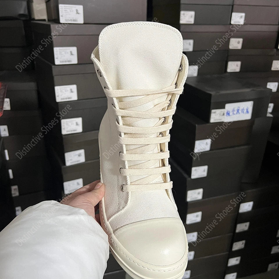 Brand Men Shoes Ro Casual Canvas Shoes High Top Women Sneakers Quality Black Ankle Boot Designer Zipper Luxury Laces Flat Shoes