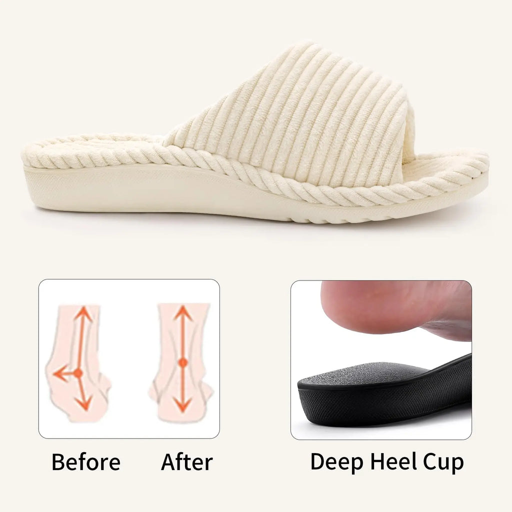 Bebealy Women's Orthopedic Slippers Winter Adjustable Memory Foam Slippers With Arch Support Lady Open Toe Bedroom Houes Slipper