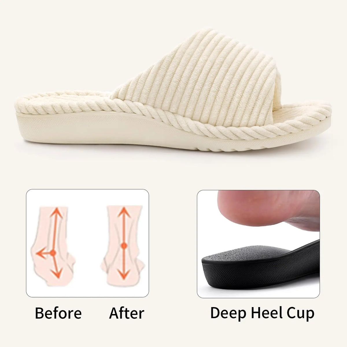 Bebealy Women's Orthopedic Slippers Winter Adjustable Memory Foam Slippers With Arch Support Lady Open Toe Bedroom Houes Slipper