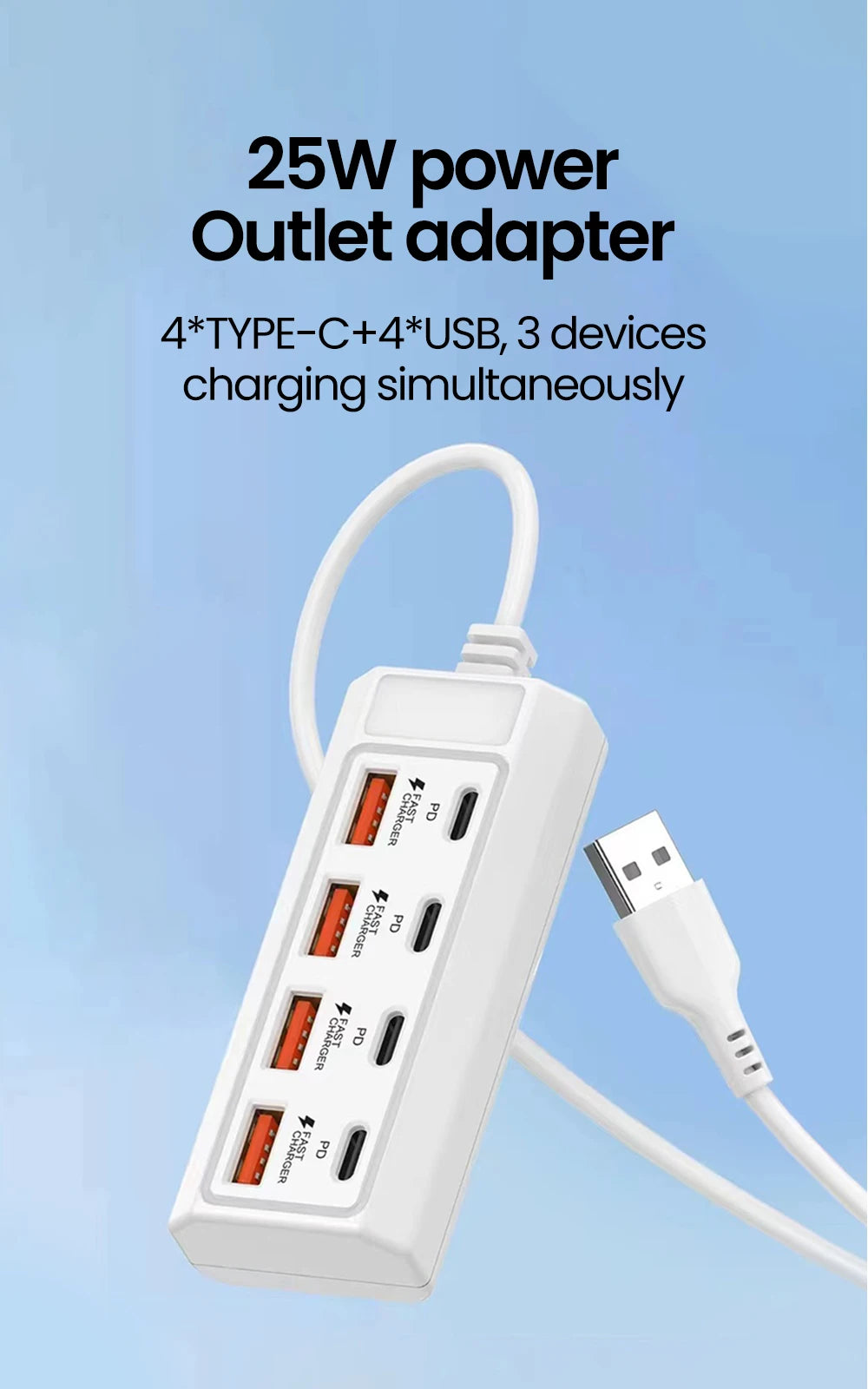 8 in 1 25W USB Electrical Socket Fast Charging USB Type C Power Strips Phone Charger USB Extension Socket Power Outlet Adapter