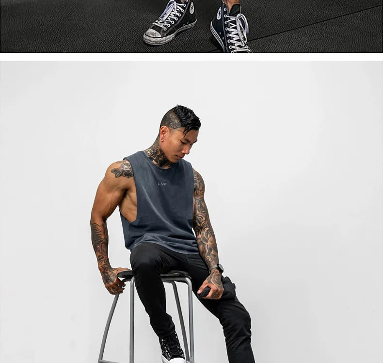 Men Summer Cotton Sleeveless Tank Top Gym Bodybuilding Fitness Running Workout Casual Athletic Sportswear Training Vest Clothing