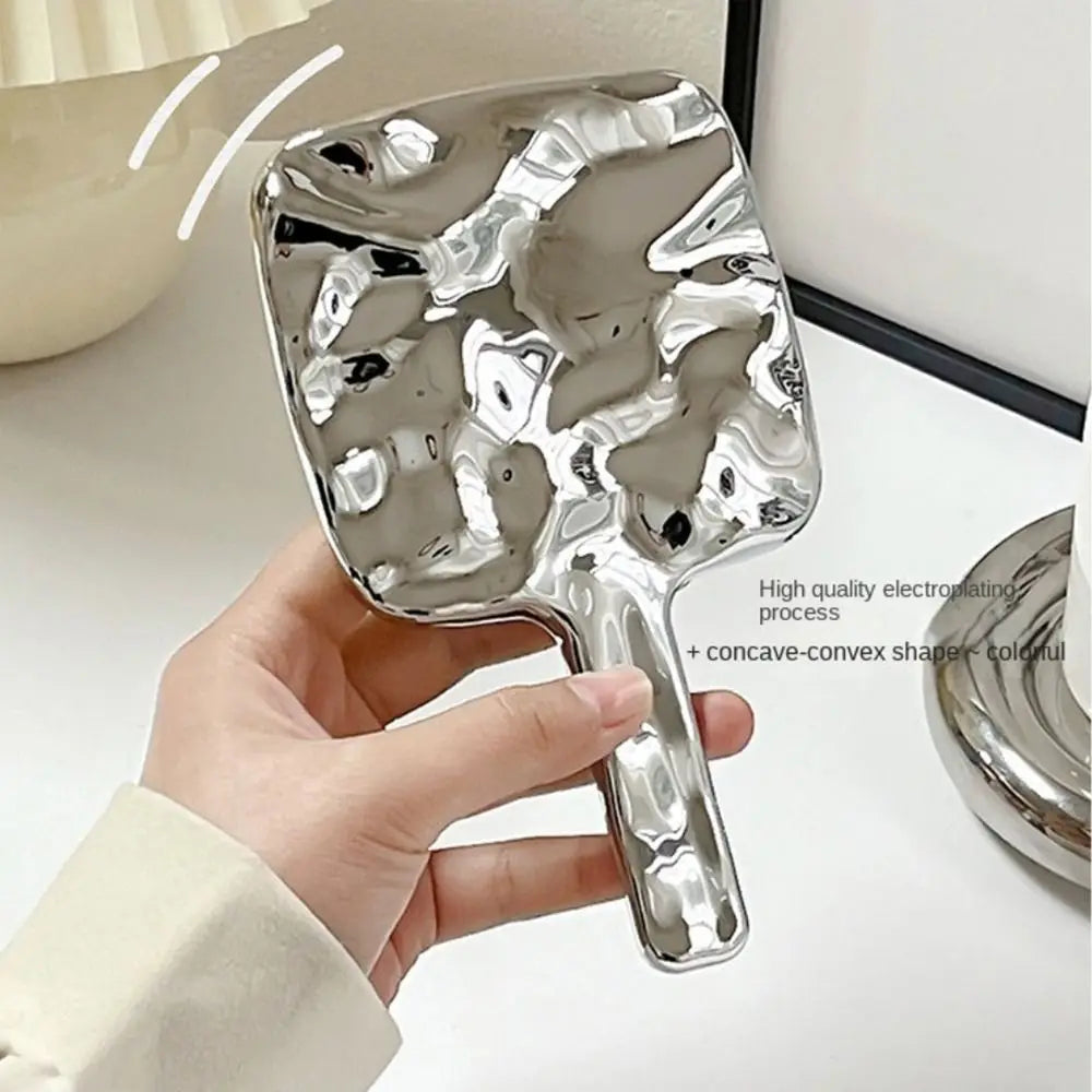 Beauty High Definition Handheld Mirror Liquid Shape Silver Makeup Mirror Fashion Travel Vanity Mirror Household