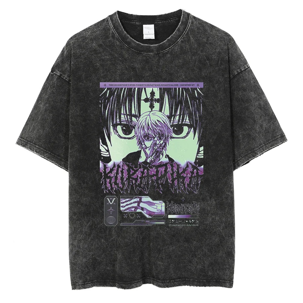HUNTER×HUNTER T Shirt Kurapika Manga Tshirt Men Women Hip Hop Washed Cotton T-shirt Clothing Summer Short Sleeve Tees Streetwear