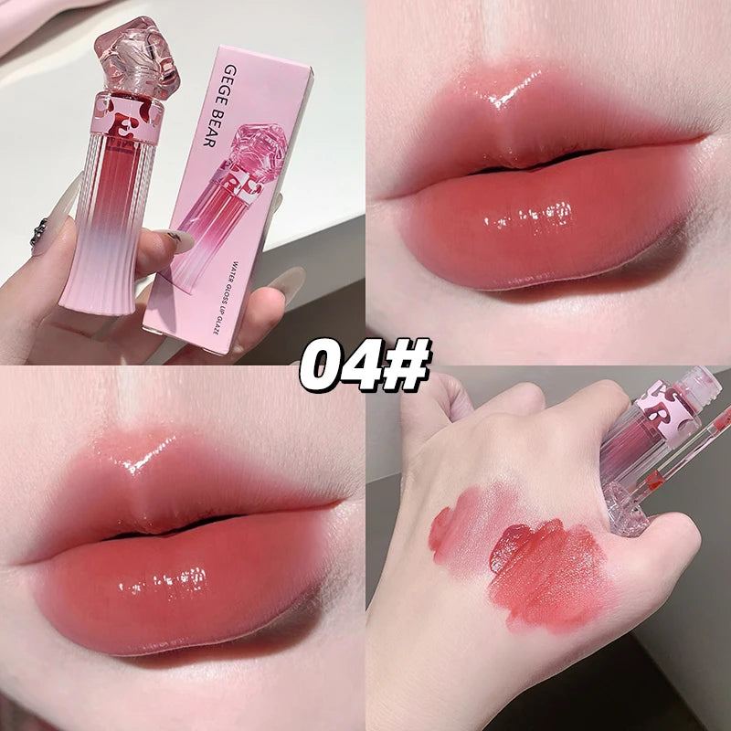 Gege Bear Water Light Lip Llaze Set Mirror Lipstick Lip Gloss, Hydrating Moisturizing, Long Lasting, Gift for Lover