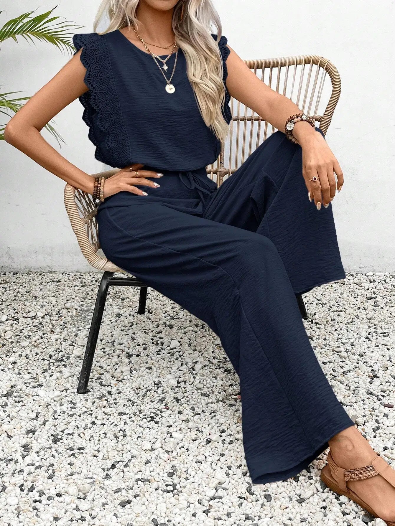 2026 Summer New Women's Suit Sleeveless O-neck Top Elastic Waist Straight Pants Slim Street 2-piece Set