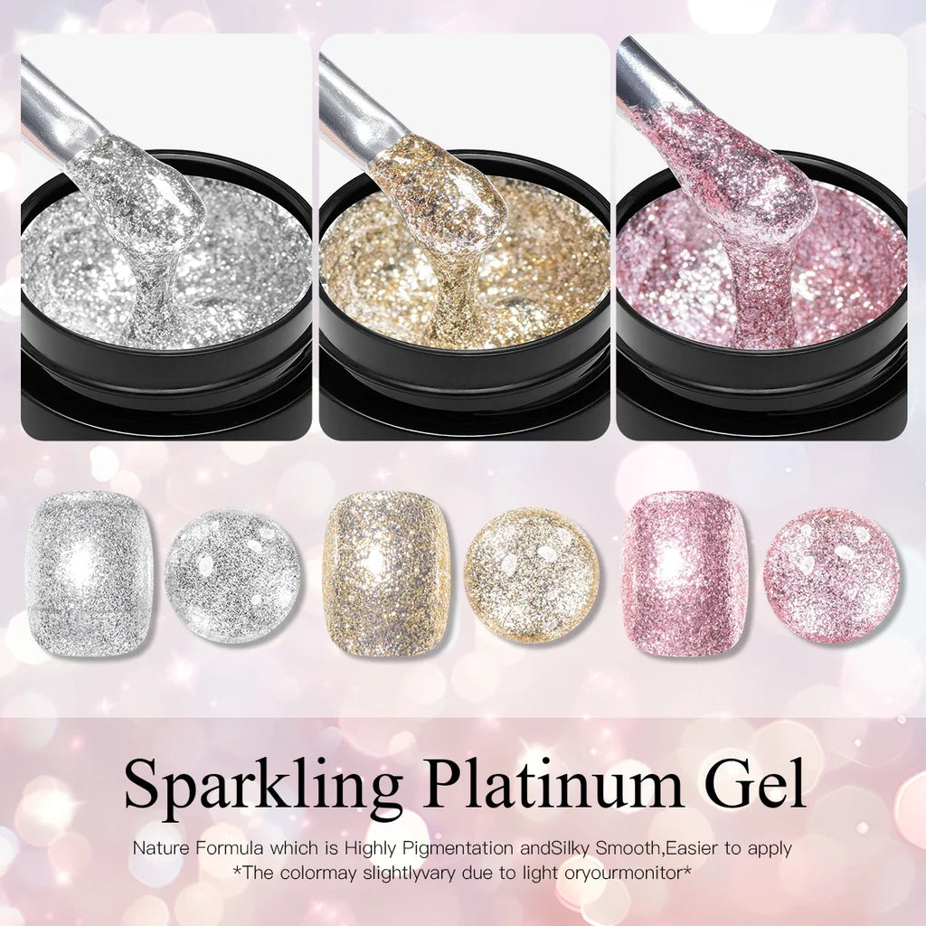FOUR LILY 8ml Pink Glitter Sequins Gel Nail Polish Shiny Sparkling Platinum Semi Permanant Soak Off Nail Art Varnish Manicure