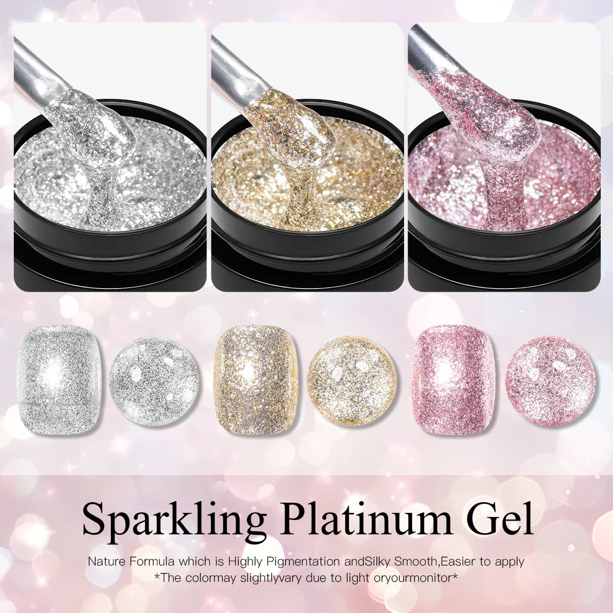 FOUR LILY 8ml Pink Glitter Sequins Gel Nail Polish Shiny Sparkling Platinum Semi Permanant Soak Off Nail Art Varnish Manicure