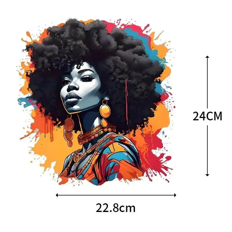 Fashionable Black Girl Heat Transfer Printed Stickers DIY Women's T-shirt Sweatshirt Decoration Heat Transfer Personalized Print